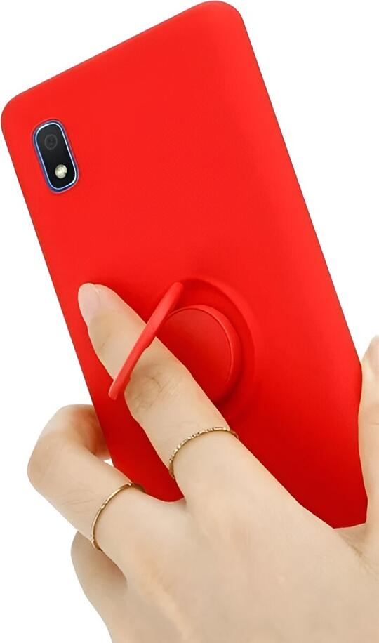 Helmet Liquid Silicone Case for Samsung Galaxy A10, Shock-Absorbent Protective Cover with 360 Degree Rotating Metal Ring Kickstand and Magnetic Grip
