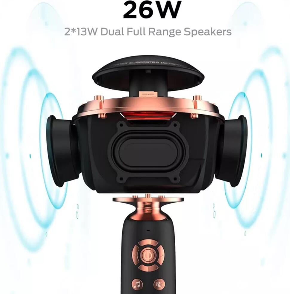 Monster Superstar M97 Handheld Wireless Bluetooth Karaoke Machine, 26W Dual Speakers, Dynamic Microphone with Echo Control, TWS, FM Radio, USB-C