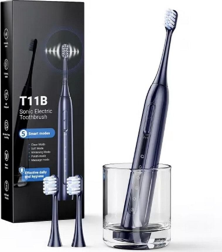 Infly T11B Sonic Electric Toothbrush, Maglev Motor 42000 vpm, 5 Smart Modes, Pressure Sensor, Soft Brush, Ergonomic Handle, Plastic