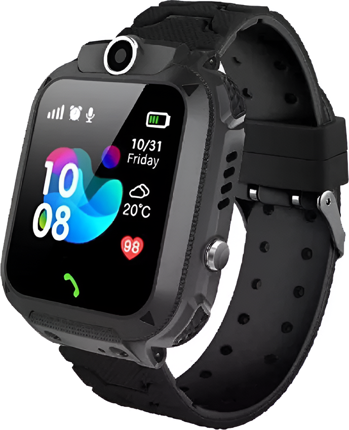 Helmet 2G-TD27 Smart Kids Watch with GPS Tracking, 1.44" IPS Touch Screen, Two-Way Calling, SOS Button, IP67 Waterproof, 400mAh Battery, Android & iOS, Color: Black