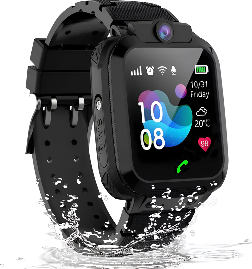 Helmet 2G-TD27 Smart Kids Watch with GPS Tracking, 1.44" IPS Touch Screen, Two-Way Calling, SOS Button, IP67 Waterproof, 400mAh Battery, Android & iOS, Color: Black