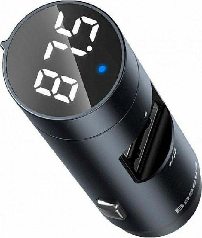 Baseus Energy Column CCNLZ-C0G FM Modulator Car Charger, Bluetooth v5.0, 18W QC3.0 Fast Charging, Dual USB Ports, TF Card/USB Support, Digital Display