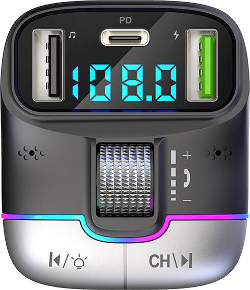 Helmet G40 FM Bluetooth Transmitter Car Adapter, 25W PD Fast Charging, USB Type-C & Dual USB Ports, Hands-Free Calling, LED Display, Black