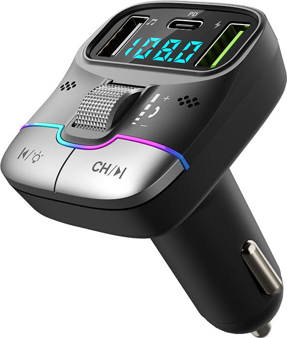 Helmet G40 FM Bluetooth Transmitter Car Adapter, 25W PD Fast Charging, USB Type-C & Dual USB Ports, Hands-Free Calling, LED Display, Black