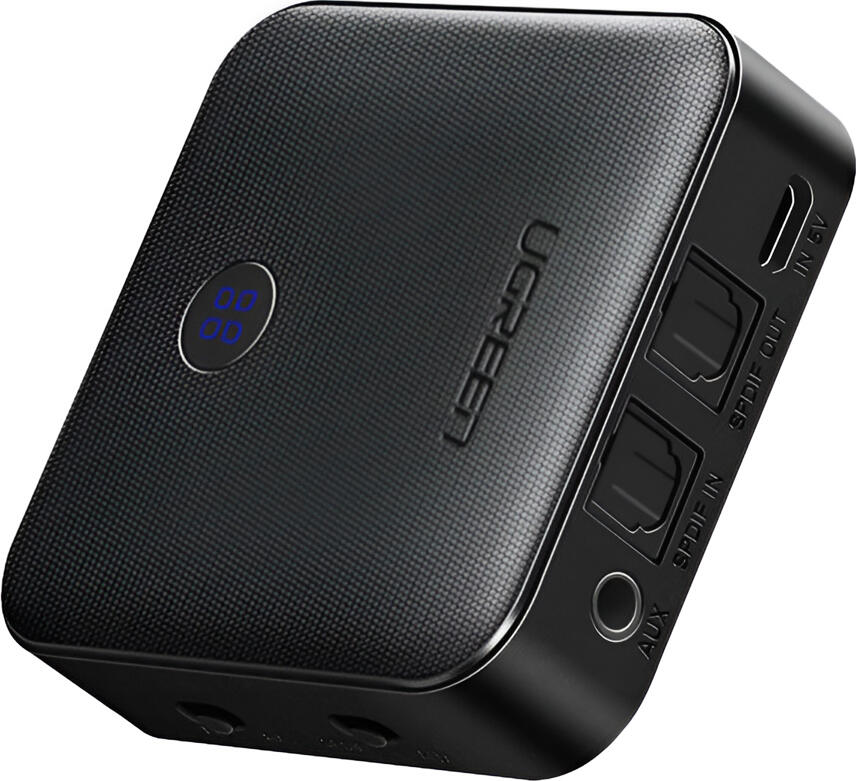 UGREEN CM144 2-in-1 Bluetooth 5.0 Audio Transmitter and Receiver, aptX LL & aptX HD, SPDIF & AUX Connectivity, Dual Link Headphones Support, Black
