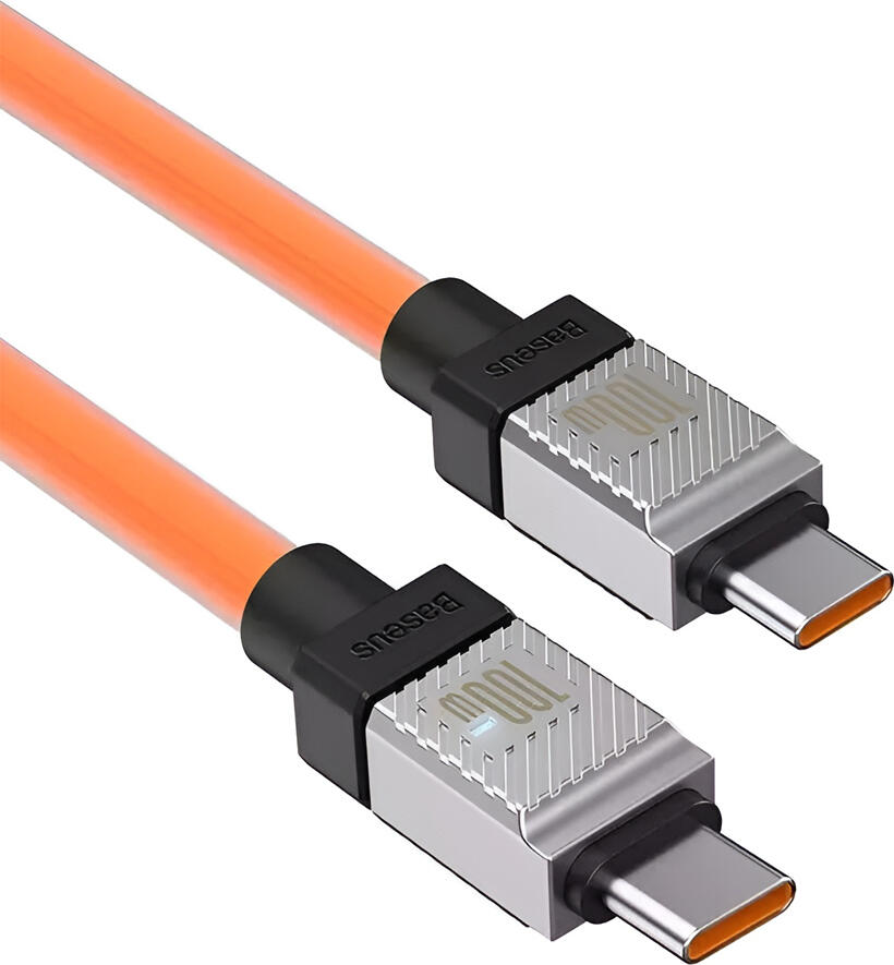 Cablu Baseus CoolPlay USB-C la USB-C 100W 5A pentru Incarcare Rapida cu Afisaj Digital al Puterii si Carcasa Metalica cu Disipare Termica, 2 m, Portocaliu