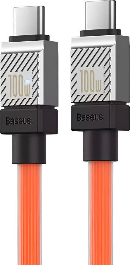 Cablu Baseus CoolPlay USB-C la USB-C 100W 5A pentru Incarcare Rapida cu Afisaj Digital al Puterii si Carcasa Metalica cu Disipare Termica, 2 m, Portocaliu