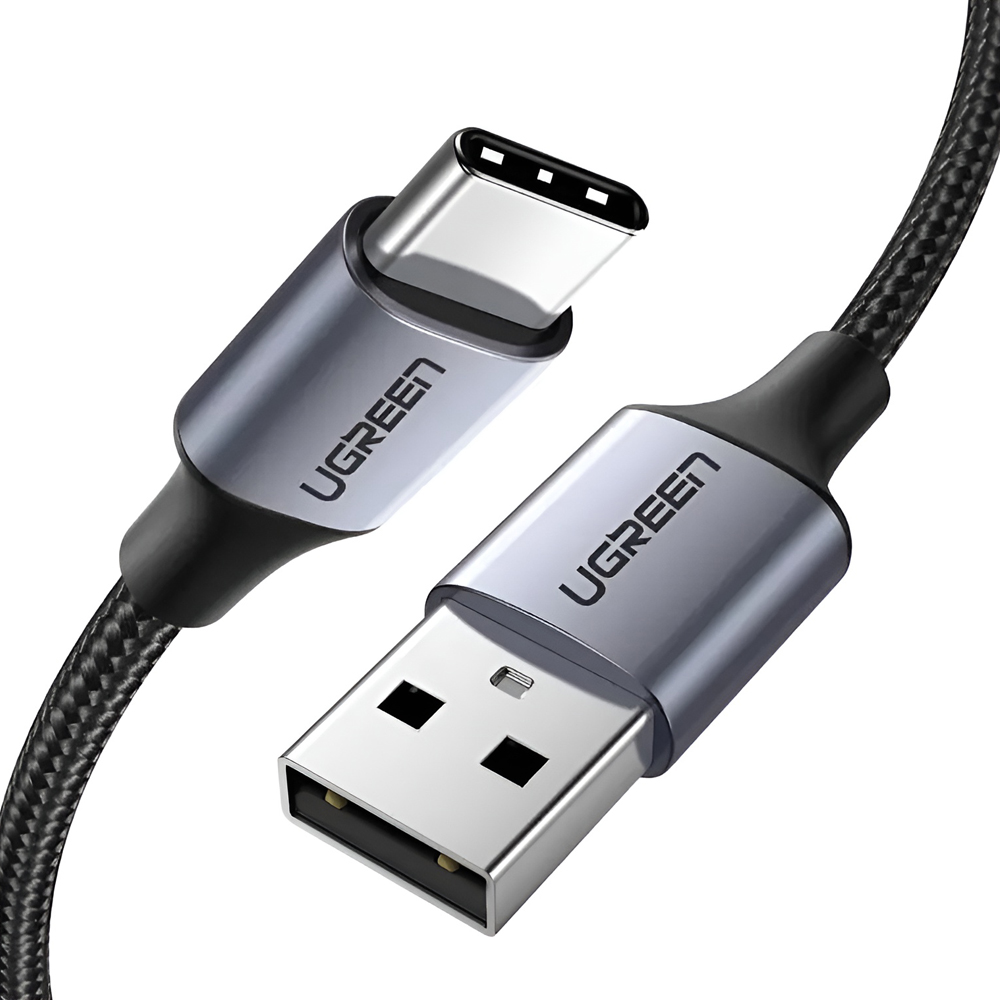 UGREEN USB-A to USB-C Nylon Braided Cable 60481, 1.5m Fast Charging 18W 3A, 480Mbps Data Transfer, Aluminum Shell with 56K Ohm Resistor, Grey