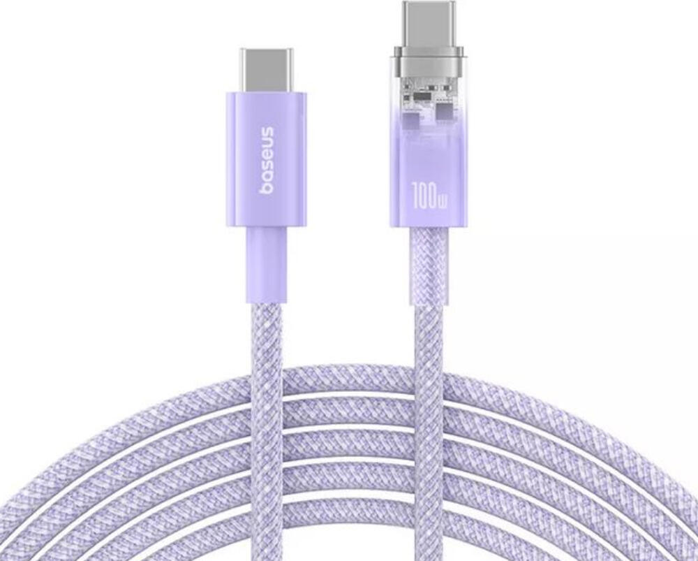 Cablu Baseus Explorer Series USB-C la USB-C 100W 5A, Cip de Control Inteligent al Temperaturii, Cablu Date Incarcare Rapida din Nailon Impletit, 2m