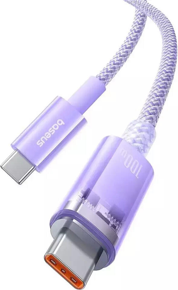 Cablu Baseus Explorer Series USB-C la USB-C 100W 5A, Cip de Control Inteligent al Temperaturii, Cablu Date Incarcare Rapida din Nailon Impletit, 2m
