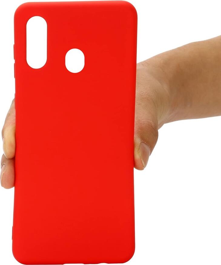 Helmet Liquid Silicone Grid Case for Samsung Galaxy A20S, 6.5 inch Shockproof Matte Cover, Red, Dust Resistant Soft-Touch Protective Shell
