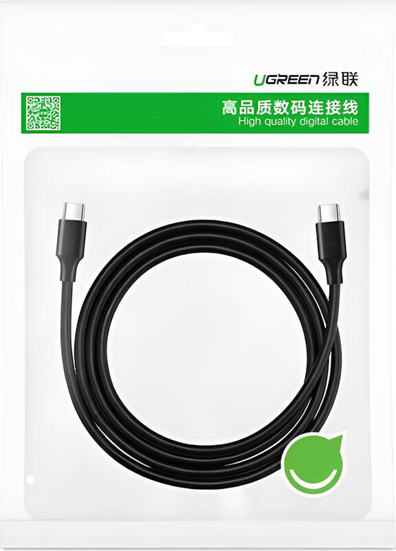Cablu UGREEN US286 USB-C la USB-C, 1.5m, 60W PD Quick Charge 3A, Transfer Date 480Mbps, Acoperire TPE Cauciuc, Nucleu Cupru Stelat, Negru