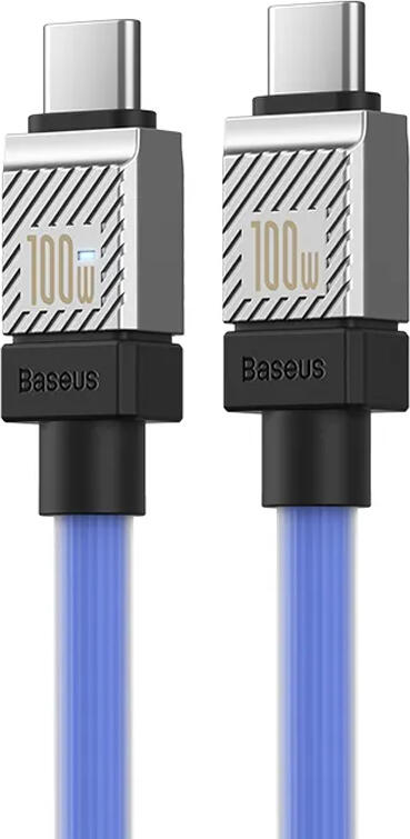 Cablu Baseus CoolPlay USB-C la USB-C 100W 5A pentru Incarcare Rapida cu Afisaj Digital al Puterii si Carcasa Metalica cu Disipare Termica, 1 m, Albastru