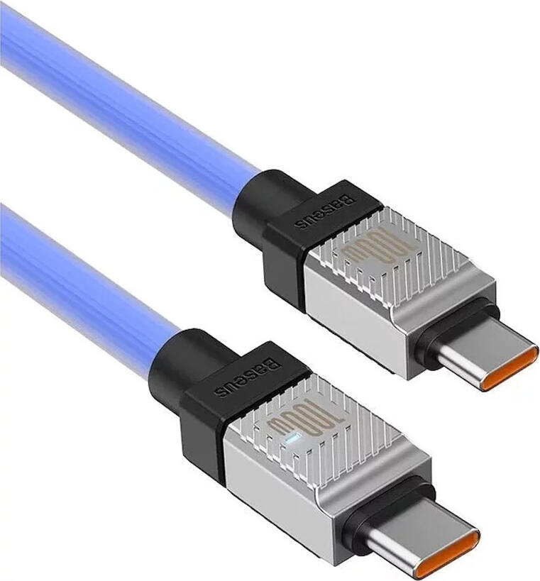 Cablu Baseus CoolPlay USB-C la USB-C 100W 5A pentru Incarcare Rapida cu Afisaj Digital al Puterii si Carcasa Metalica cu Disipare Termica, 1 m, Albastru