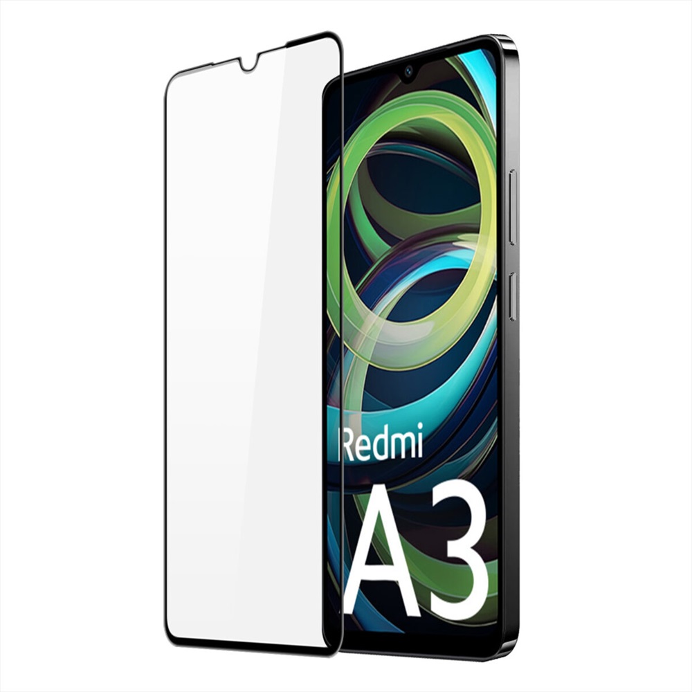 Helmet Diamond Glass 5D Tempered Glass Screen Protector for Xiaomi Redmi A3, Full Coverage Scratch and Shock Resistant High Clarity Front Glass