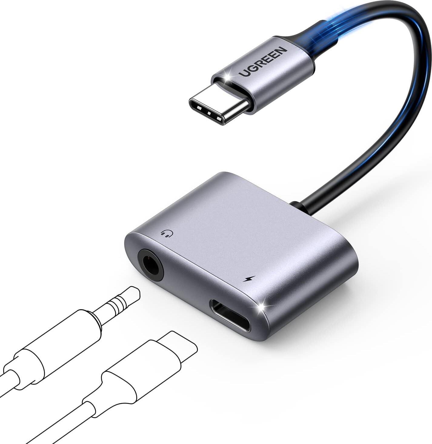 UGREEN CM193 USB-C to 3.5mm Audio Adapter with PD Fast Charging Port, Aluminum Alloy USB Type-C Headphone Jack Splitter, Supports 60W Power Delivery