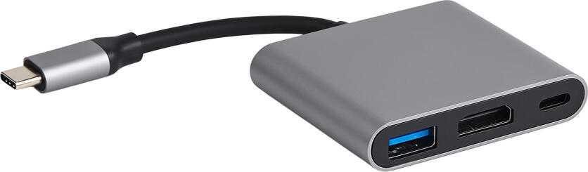Адаптер Helmet HC-04 3-в-1 USB Type-C, HDMI 4K Ultra HD, USB 3.0 и USB-C Power Delivery PD для быстрой зарядки, металлический корпус, серый