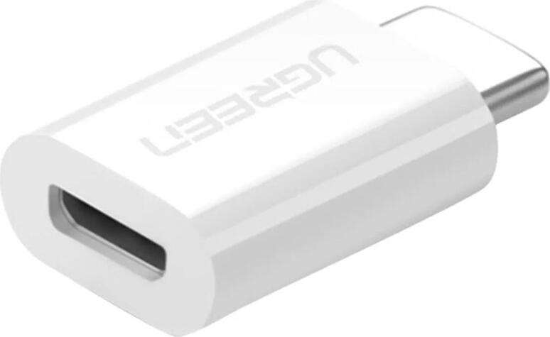 Adaptor UGREEN US157 Micro USB Femina la USB-C Mascul, Transfer Date 480Mbps, Suport OTG, Cip Inteligent cu Rezistenta 51k, Plastic ABS Alb