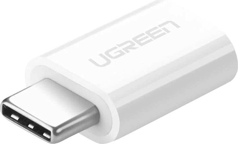 Adaptor UGREEN US157 Micro USB Femina la USB-C Mascul, Transfer Date 480Mbps, Suport OTG, Cip Inteligent cu Rezistenta 51k, Plastic ABS Alb