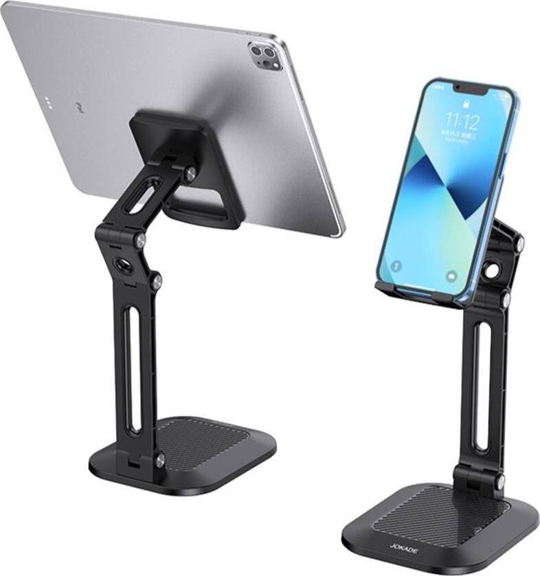 Jokade JE020 Xiyu Series Foldable Phone and Tablet Stand, ABS Silicone Holder for 4-12.9 inch Devices, Adjustable Viewing Angles, Anti-slip Black
