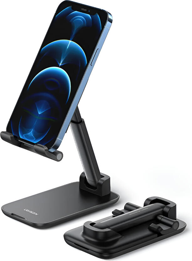 UGREEN Foldable Multi-Angle Phone and Tablet Desktop Stand, Height Adjustable ABS Holder for 4.7 to 11 inch Devices, Anti-Slip Portable Desk Mount