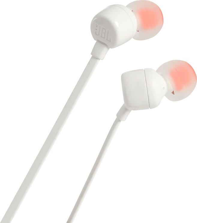 JBL Tune 110 In-Ear Wired Headphones - White, with Pure Bass Sound, 9mm Drivers, Tangle-Free Flat Cable, Integrated Microphone and 3.5mm Jack