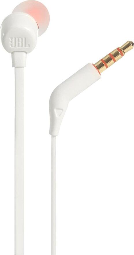 JBL Tune 110 In-Ear Wired Headphones - White, with Pure Bass Sound, 9mm Drivers, Tangle-Free Flat Cable, Integrated Microphone and 3.5mm Jack