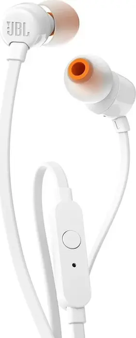 JBL Tune 110 In-Ear Wired Headphones - White, with Pure Bass Sound, 9mm Drivers, Tangle-Free Flat Cable, Integrated Microphone and 3.5mm Jack