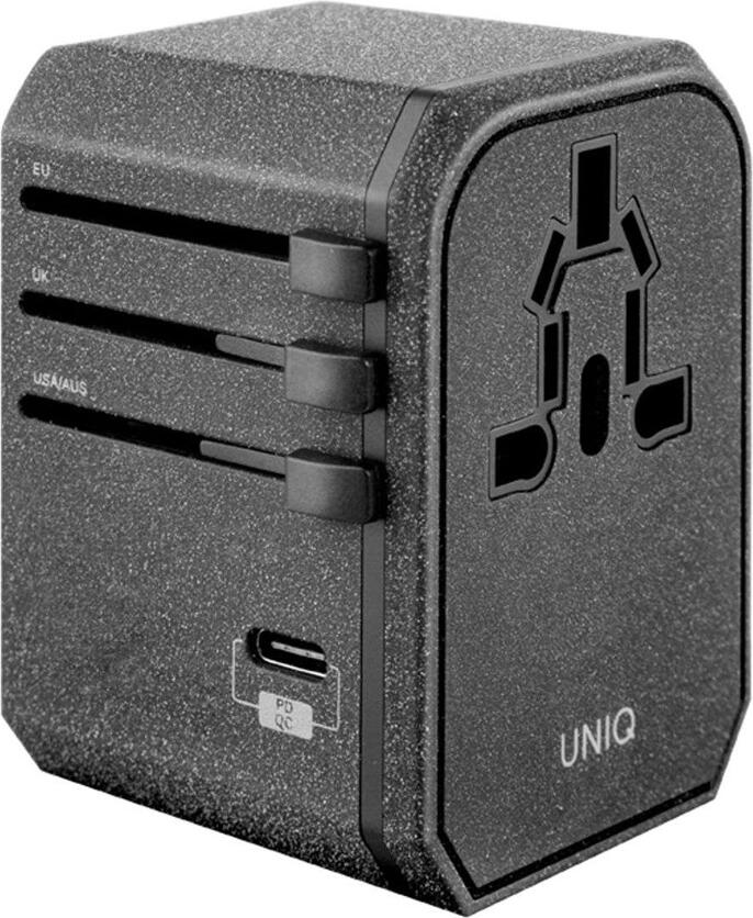 Uniq Tavel Adapter Charcoal 18W, Black