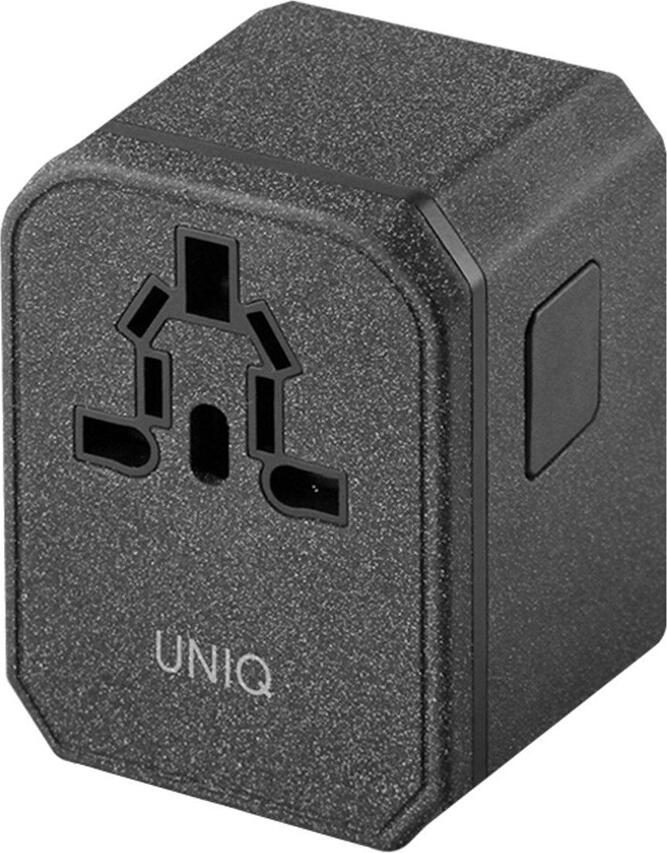 Универсальный дорожный адаптер Uniq VoyagePD 33W PD Fast Charging, порты USB-C и 2x USB-A, QC 3.0, совместим с 150+ странами, чехол для хранения