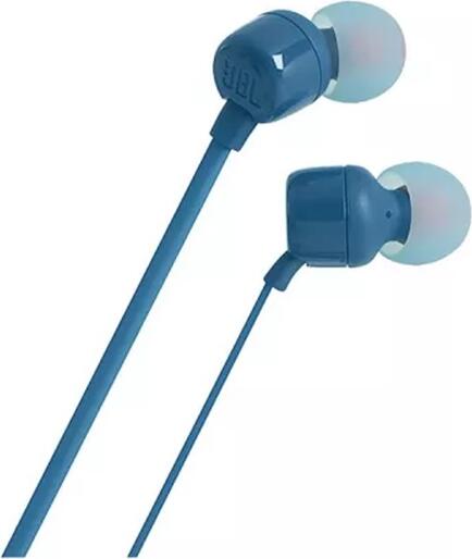 JBL Tune 110 In-Ear Wired Headphones - Blue, with Pure Bass Sound, 9mm Drivers, Tangle-Free Flat Cable, Integrated Microphone and 3.5mm Jack