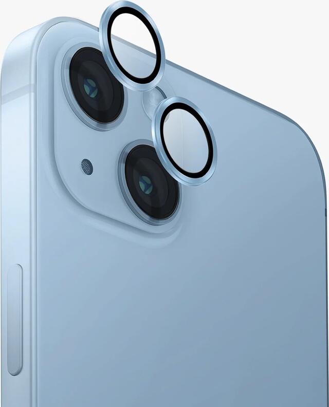 Защитное стекло для камеры Uniq Optix Aluminum для iPhone 14 и iPhone 14 Plus, Синий, закаленное стекло 9H, олеофобное покрытие, ударопрочное, ультрапрозрачное