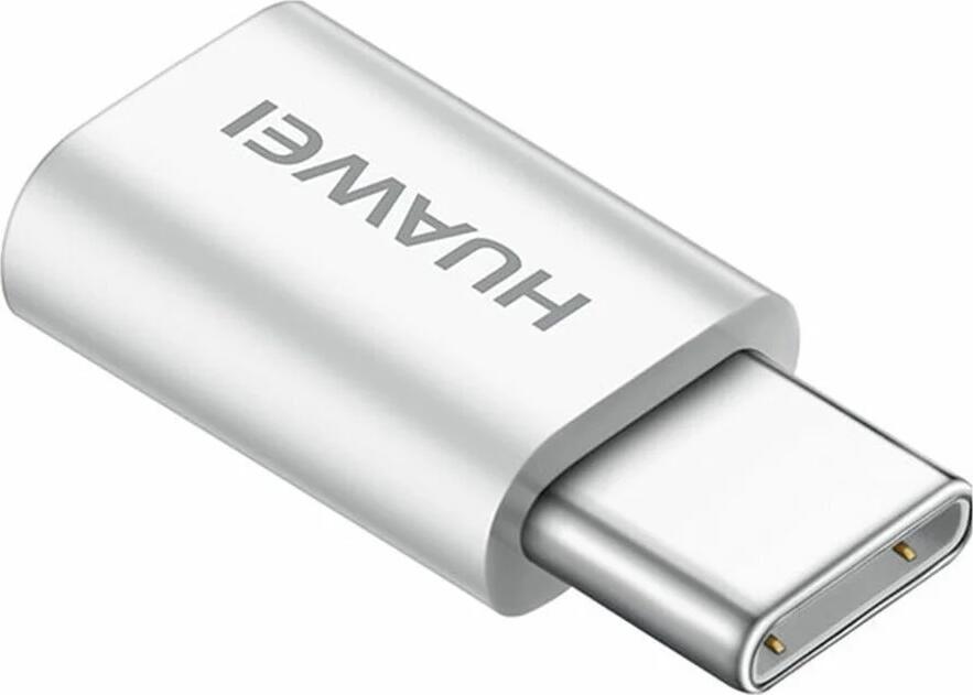 Huawei AP52 Adapter Micro-USB Female to USB Type-C Male Converter, 5V/2A Charging and Data Sync Support, Compact Portable White Connector