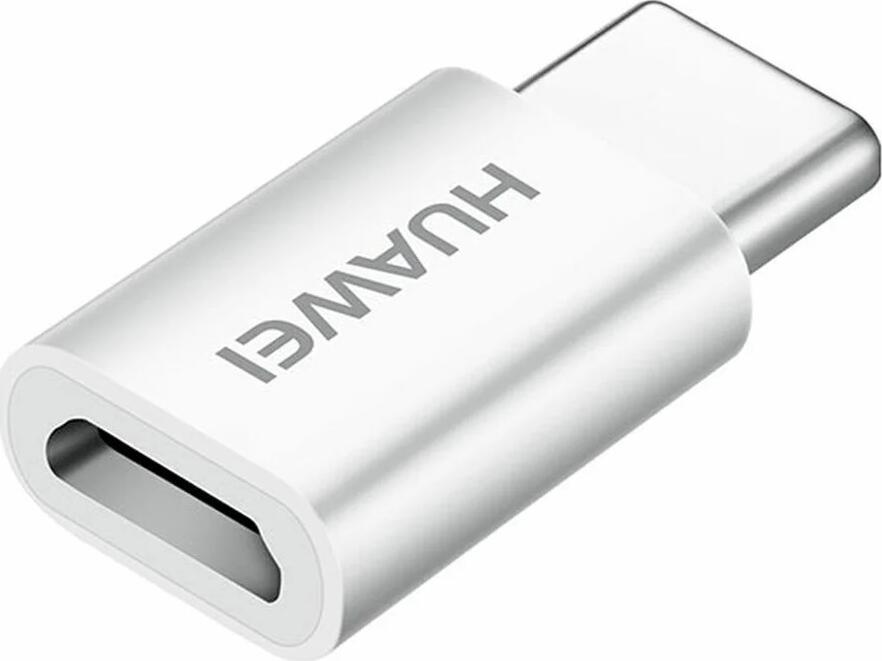 Huawei AP52 Adapter Micro-USB Female to USB Type-C Male Converter, 5V/2A Charging and Data Sync Support, Compact Portable White Connector