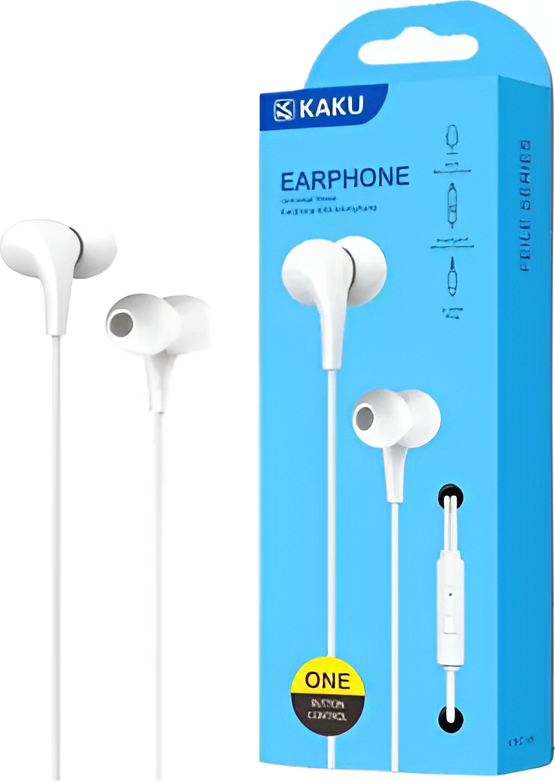 KAKU Feile KSC-403 In-Ear Wired Earphones with Integrated Microphone and Remote Control, 3.5mm Mini-Jack Connector, Anti-Tangle Cable, White