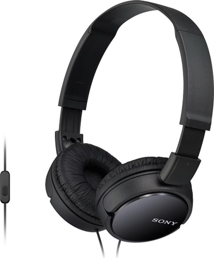 Sony MDR-ZX110AP Wired On-Ear Headphones, Foldable Closed-Back Design, 30mm Dynamic Drivers, Integrated Microphone, 3.5mm Jack, Black