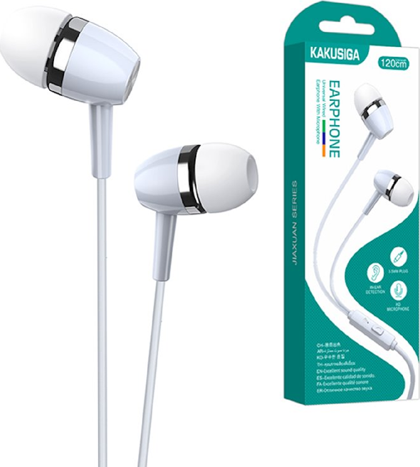 Casca In-Ear cu Fir Kakusiga KSC-659 Jiaxuan, Albă, cu Microfon HD, Conector 3.5mm, Control Monobutton si Detectie In-Ure, Cablu 120 cm