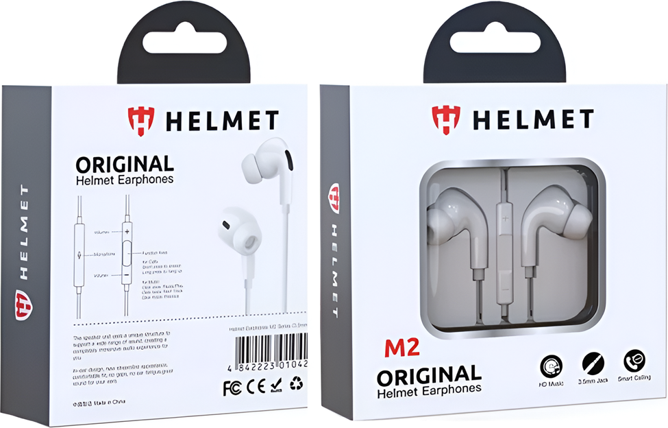 Helmet Earphones 3.5mm with Mic M2 Series, White