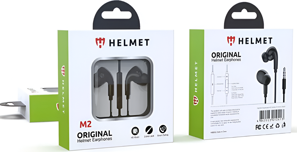 Helmet Earphones 3.5mm with Mic M2 Series, Black