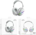 Musen AKZ-MAX10 Wireless Bluetooth On-Ear Headphones - Silver, with RGB LED, Deep Bass Stereo Sound, TF Card Slot, Built-in Mic, 3.5mm Jack, Siri Support