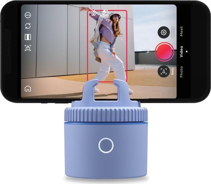 Pivo Pod Lite AI-Powered Auto-Tracking Smartphone Mount, Blue, 360 Degree Continuous Pan, 1400mAh Battery, Bluetooth 5.2, USB-C, 1/4" Tripod Mount