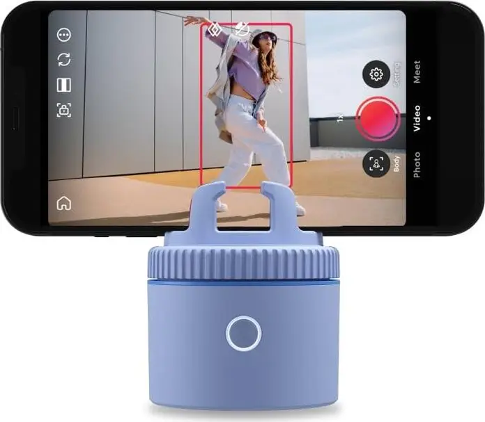Pivo Pod Lite AI-Powered Auto-Tracking Smartphone Mount, Blue, 360 Degree Continuous Pan, 1400mAh Battery, Bluetooth 5.2, USB-C, 1/4" Tripod Mount