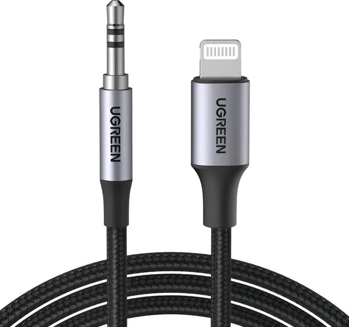 Adaptor Audio UGREEN US315 Lightning la 3.5mm Femela, Cablu AUX Certificat MFi din Nailon Impletit pentru iPhone iPad iPod, Fidelitate Ridicata, 1m