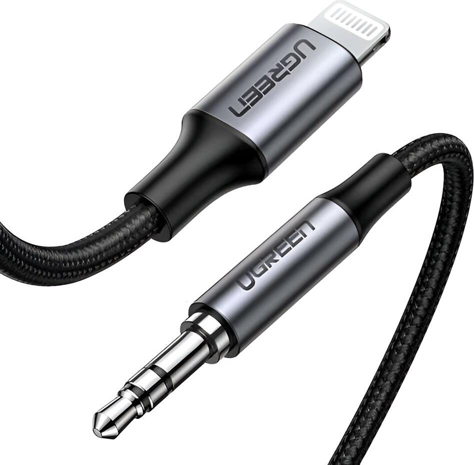Adaptor Audio UGREEN US315 Lightning la 3.5mm Femela, Cablu AUX Certificat MFi din Nailon Impletit pentru iPhone iPad iPod, Fidelitate Ridicata, 1m