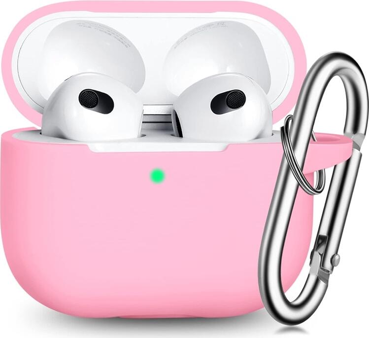 Soft Silicone Protective Case for Apple AirPods 3, Durable Shockproof Cover with Anti-Slip Texture and Metal Carabiner Clip