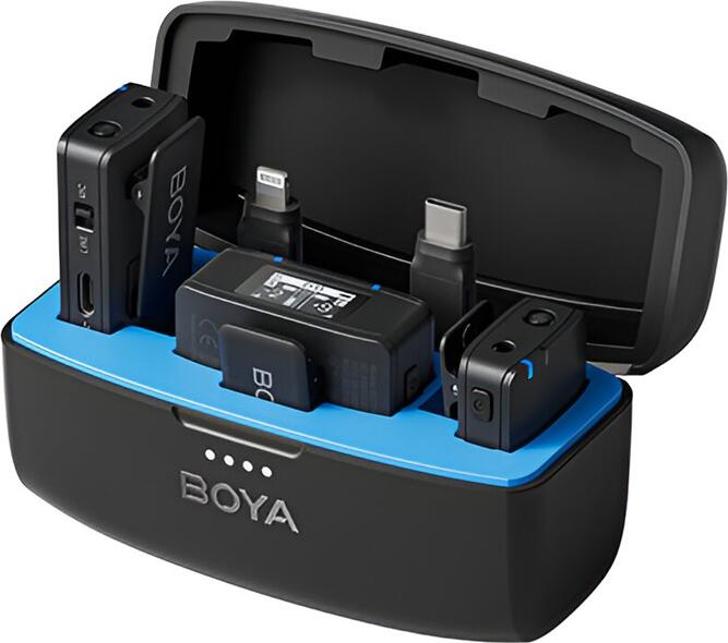 Boya Wireless Microphone 3-in-1 with Onboard Recording (BOYAMIC), 3 Audio Adapter, Lavaier Included, Black