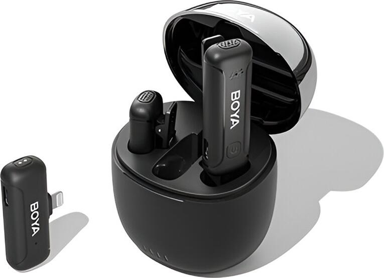 Boya Wireless Microphone 2.4GHz Dual-Channel with Charging Case (BY-WM3T-D2), Lightning Jack, Black