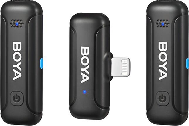 Boya BY-WM3T-D2 Dual-Channel Wireless Lavalier Microphone System for iPhone iPad Lightning, 2.4GHz, Noise Cancellation, 100m Range, with Charging Case