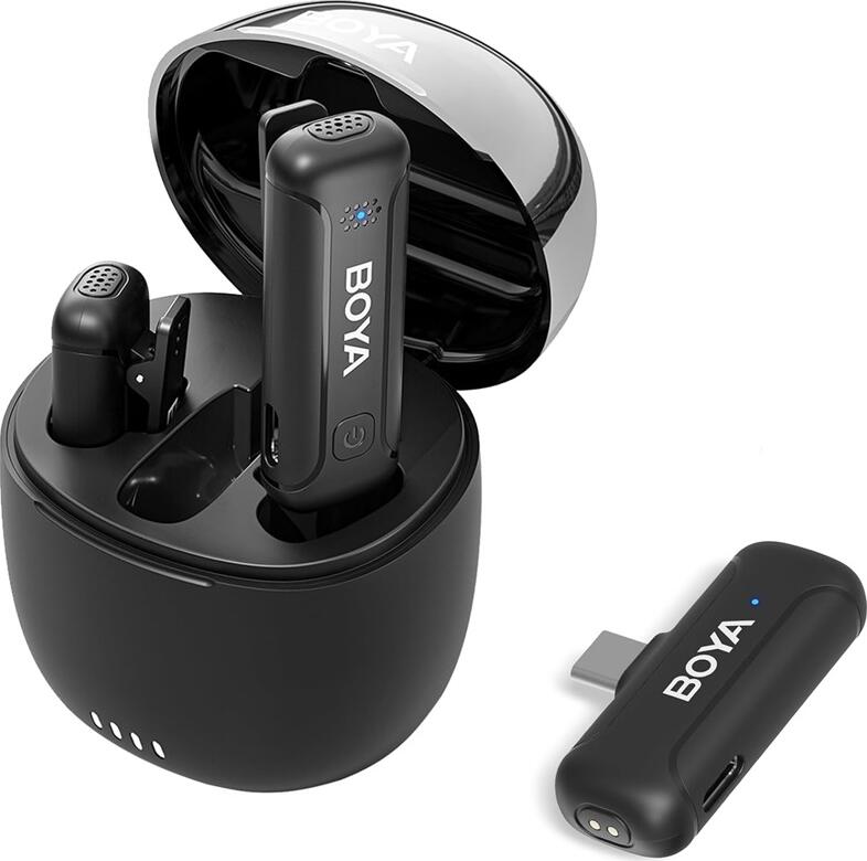 Boya Wireless Microphone 2.4GHz Dual-Channel System with Charging Case (BY-WM3T-U2), Type-C Jack, Black