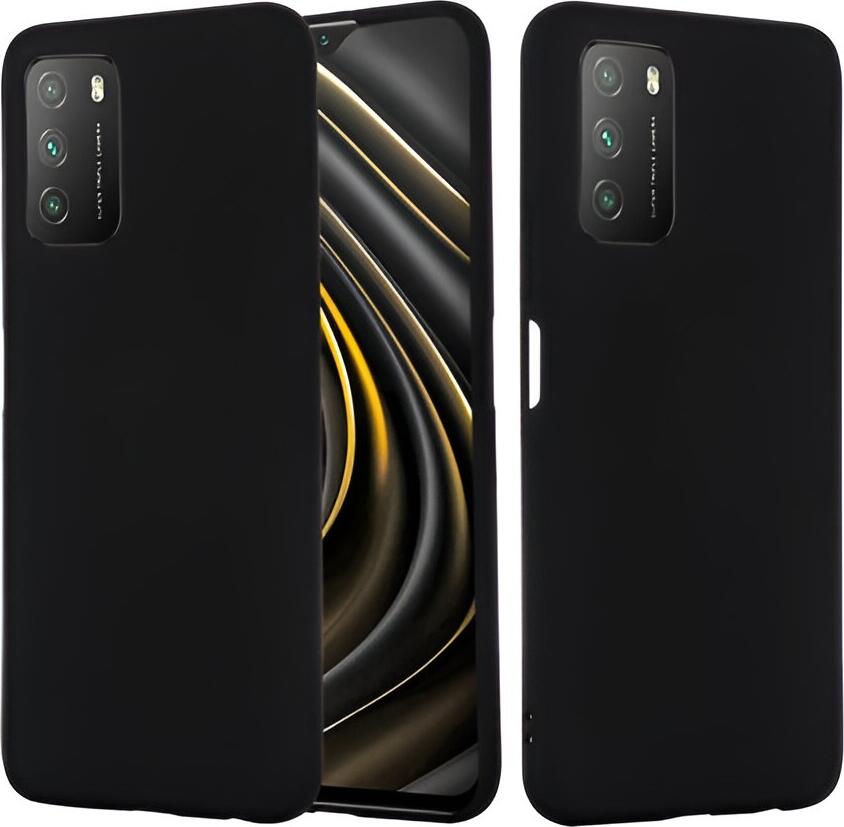 Helmet Liquid Silicone Case for Xiaomi Poco M3, Soft Flexible Shock-Resistant Protective Cover, Matte Slim Profile with Raised Edges, Black